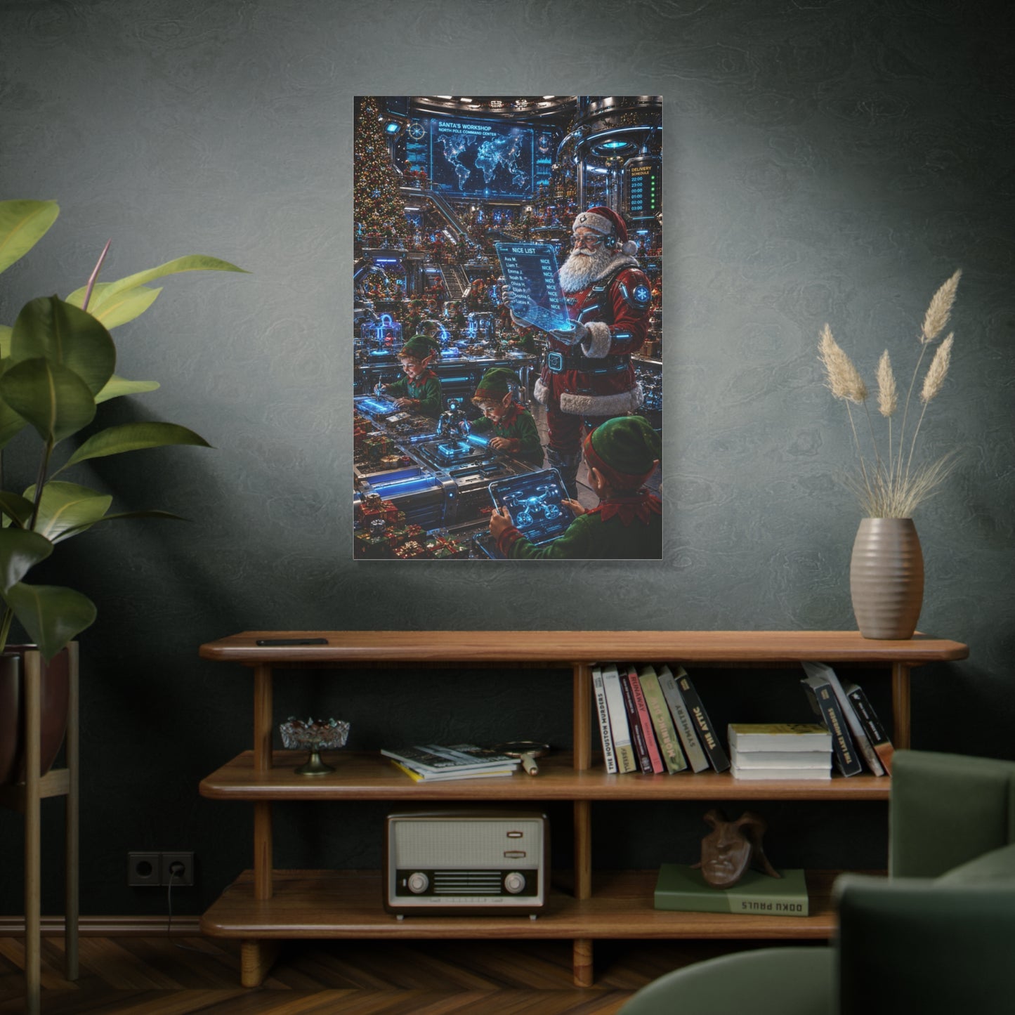 Futuristic Santa Workshop Wall Art & Canvas Print