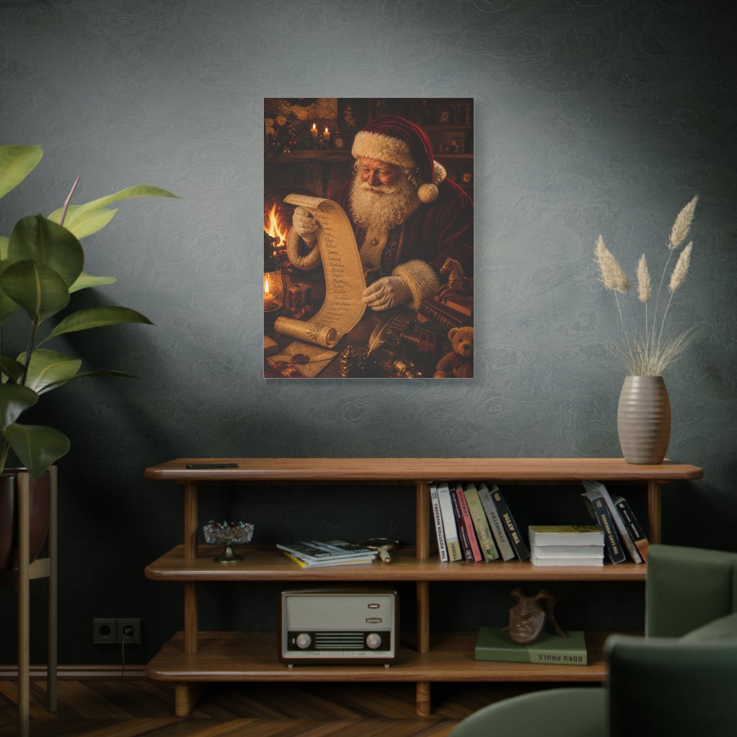 Santa Checking the Christmas List Wall Art & Canvas Print