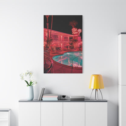 Pink Neon Pool Night Scene Wall Art & Canvas Print