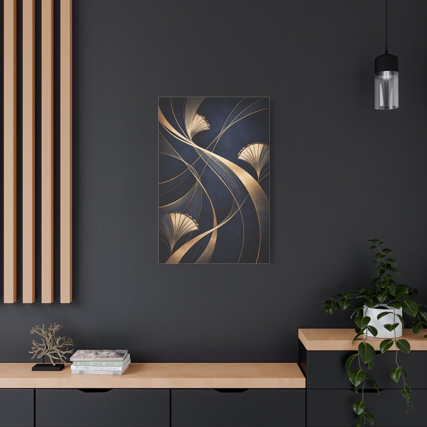 Art Deco Navy Gold Flow Wall Art & Canvas Print