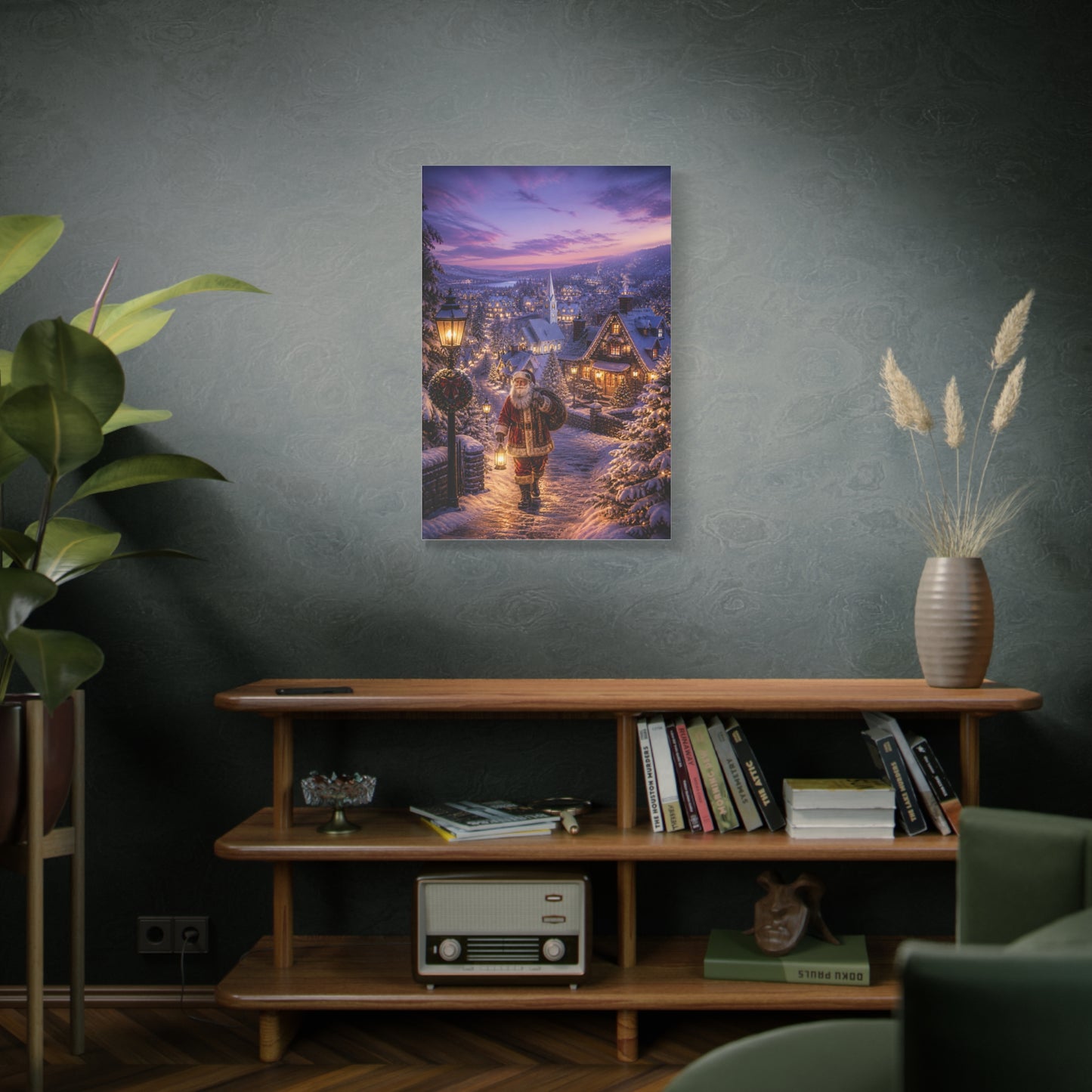 Snowy Village Santa Lantern Walk Wall Art & Canvas Print