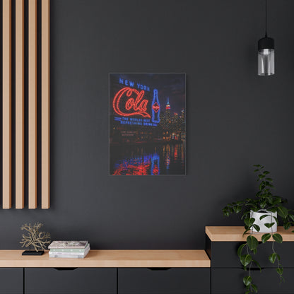 Neon Waterfront Skyline Cola Sign Wall Art & Canvas Print