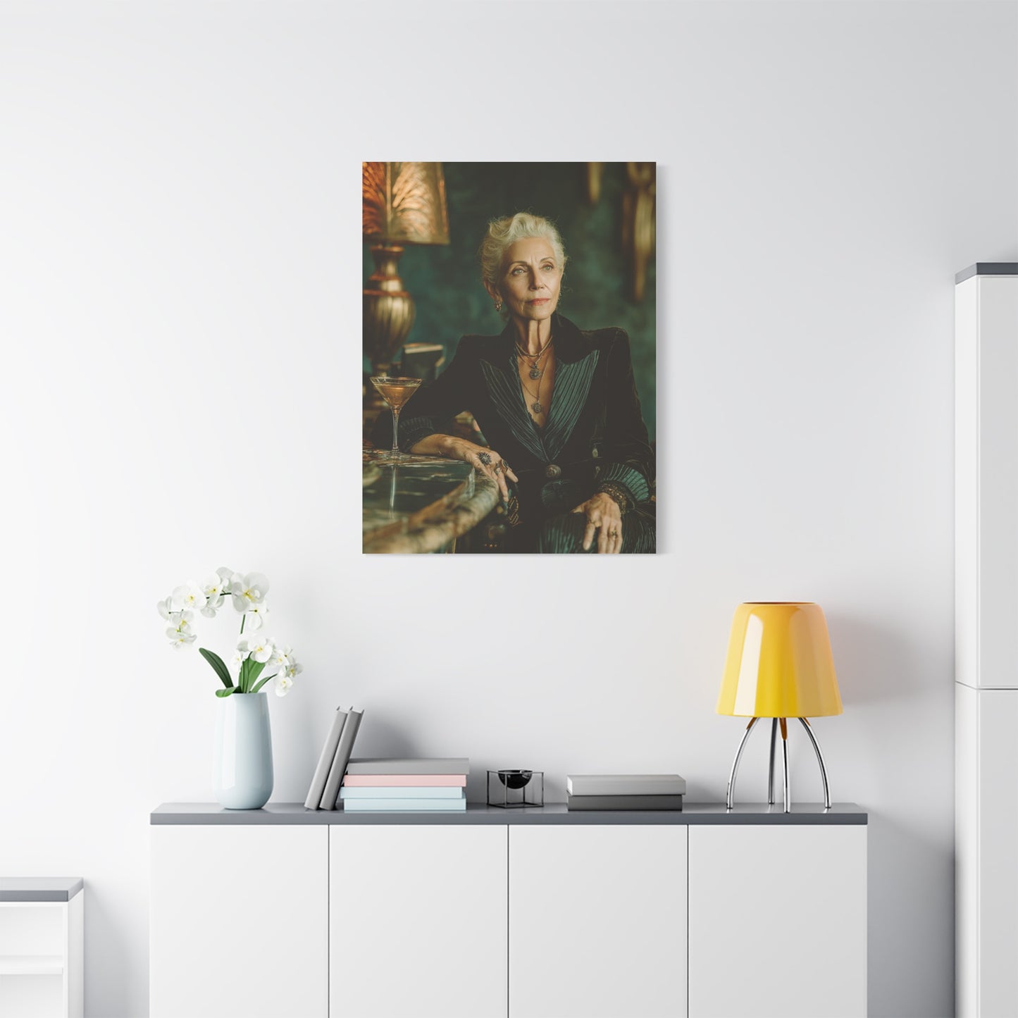 Silver-Haired Woman Martini Portrait Wall Art & Canvas Print