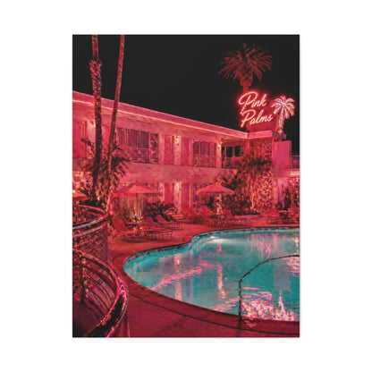 Pink Neon Pool Night Scene Wall Art & Canvas Print