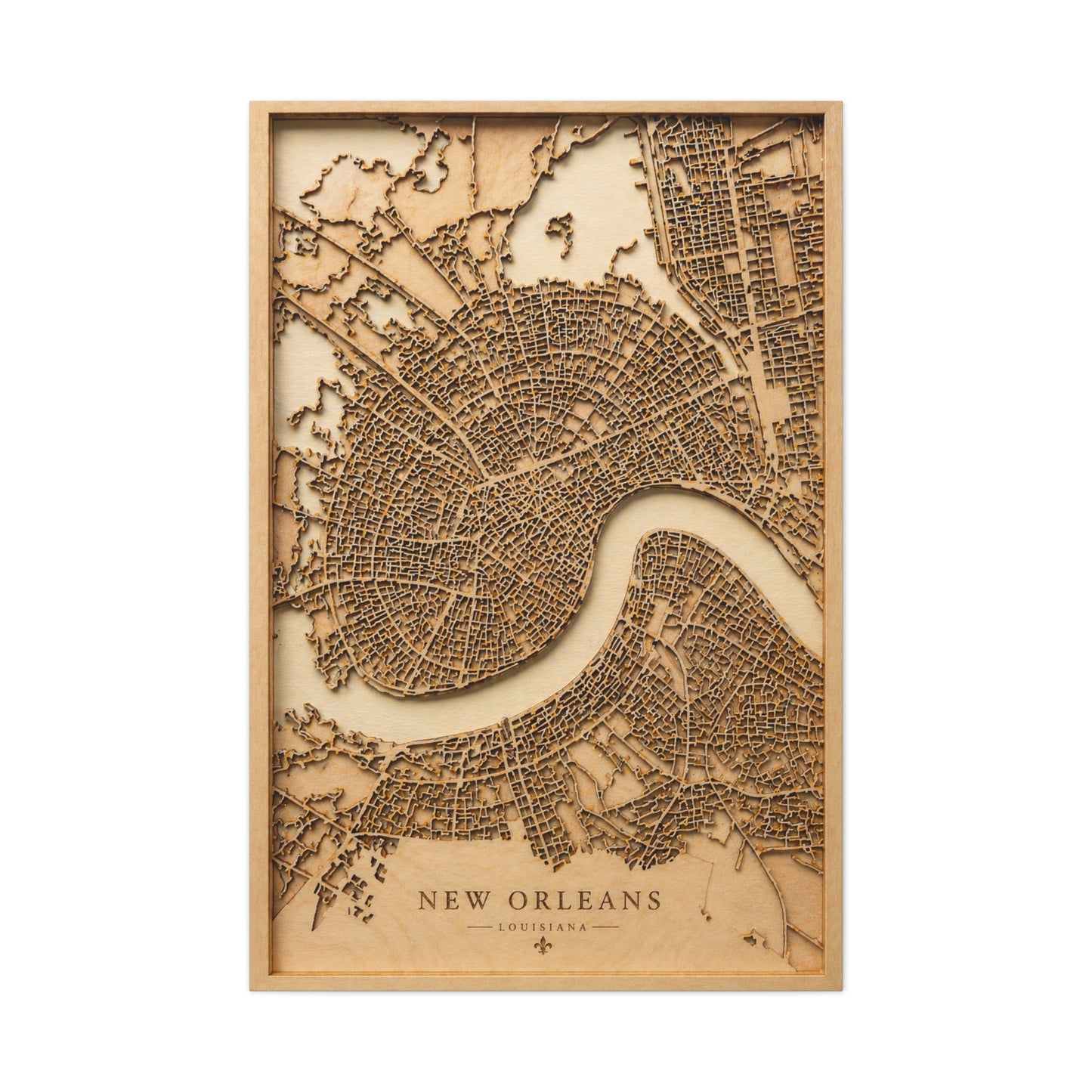 New Orleans Wooden Map Relief Wall Art & Canvas Print