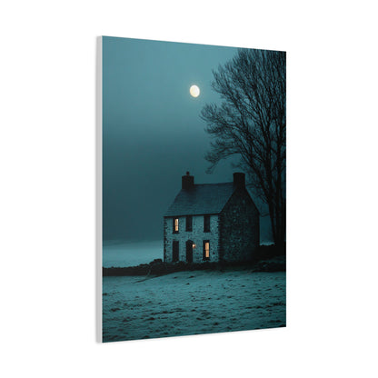 Gothic Farmhouse Moonlight Scene Wall Art & Canvas Print
