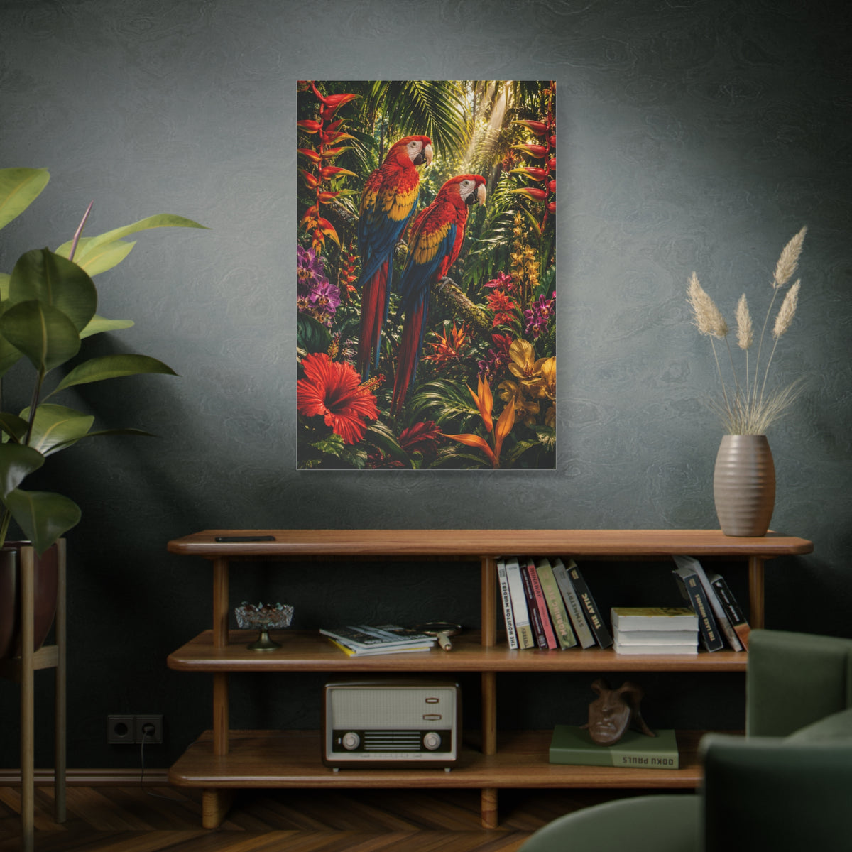Luxury Jungle Macaw Floral Scene Tropical Wall Art & Canvas Print