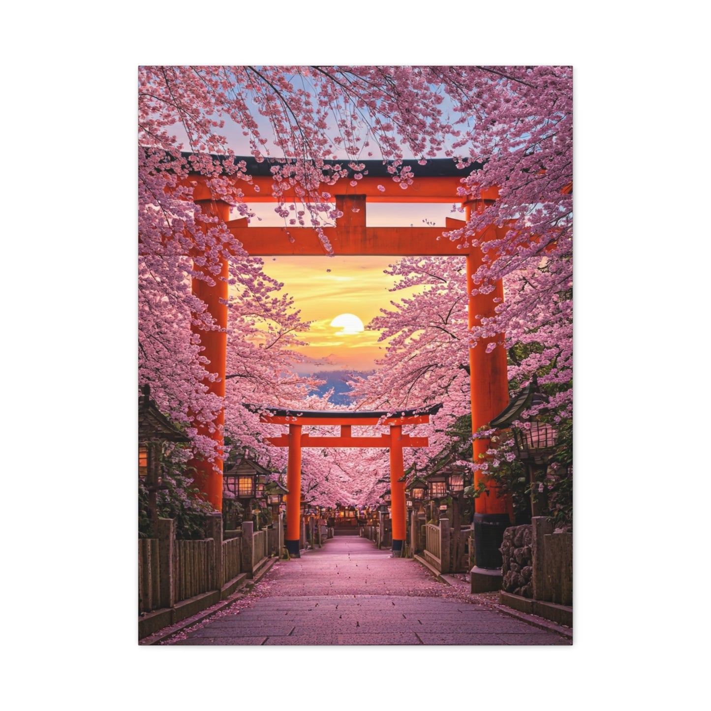 Torii Gate Sakura Pathway at Sunset Wall Art & Canvas Prints