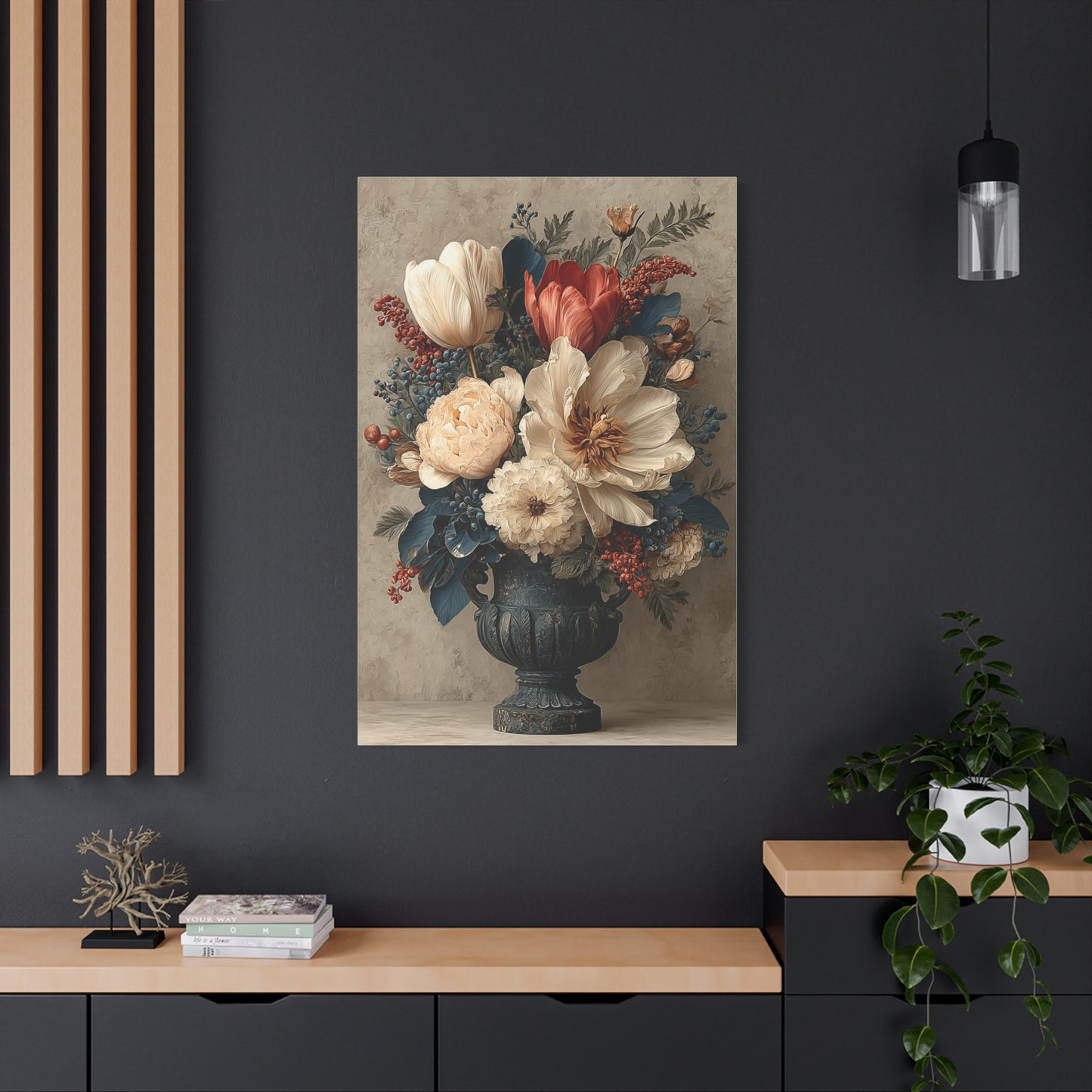 Scandinavian Folk Floral Urn Wall Art & Canvas Print