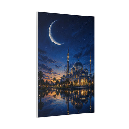 Crescent Moon Mosque Reflection Wall Art & Canvas Print