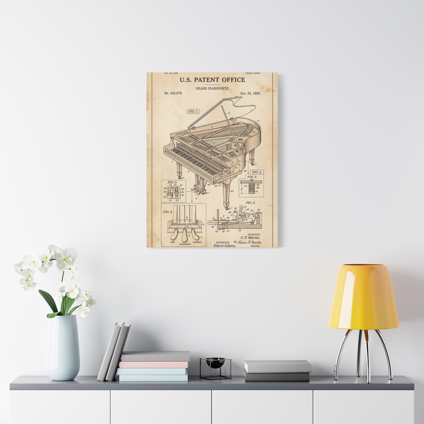 Vintage Grand Piano Patent Illustration Wall Art & Canvas Print