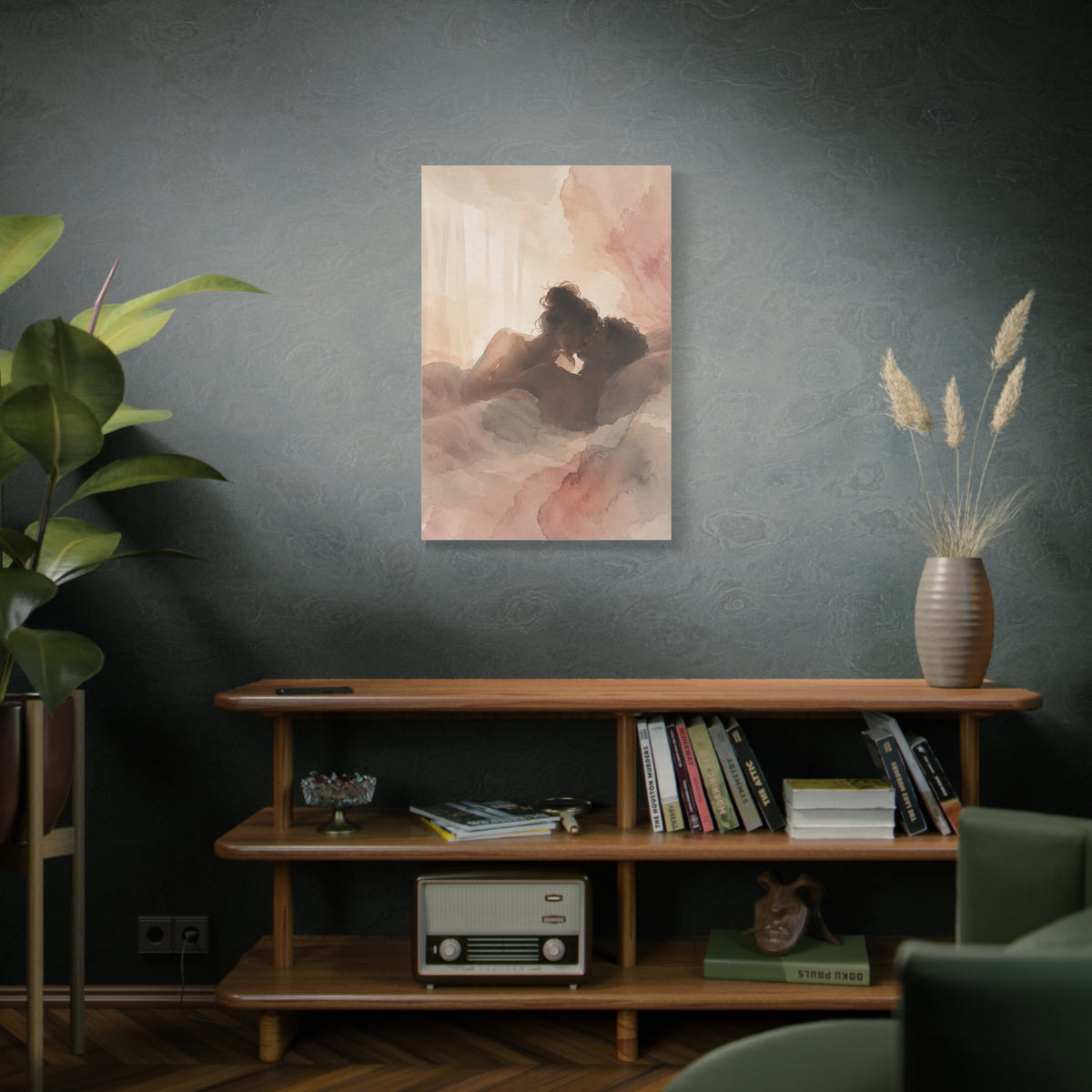 Blush Watercolor Lovers Close Embrace Wall Art & Canvas Print