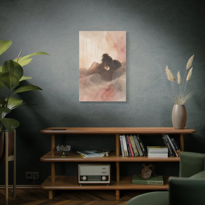 Blush Watercolor Lovers Close Embrace Wall Art & Canvas Print