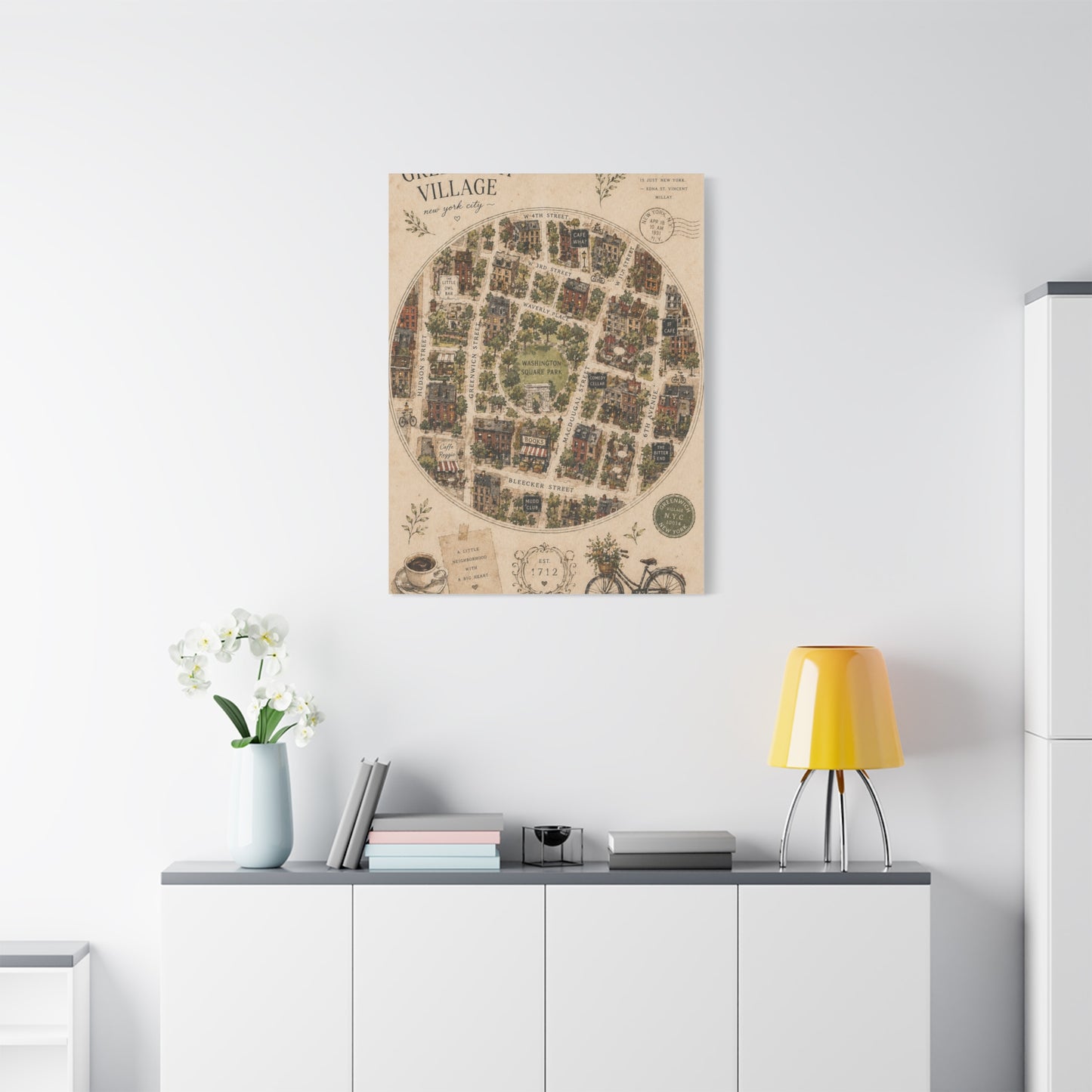 Greenwich Village Illustrated Map Wall Art & Canvas Print