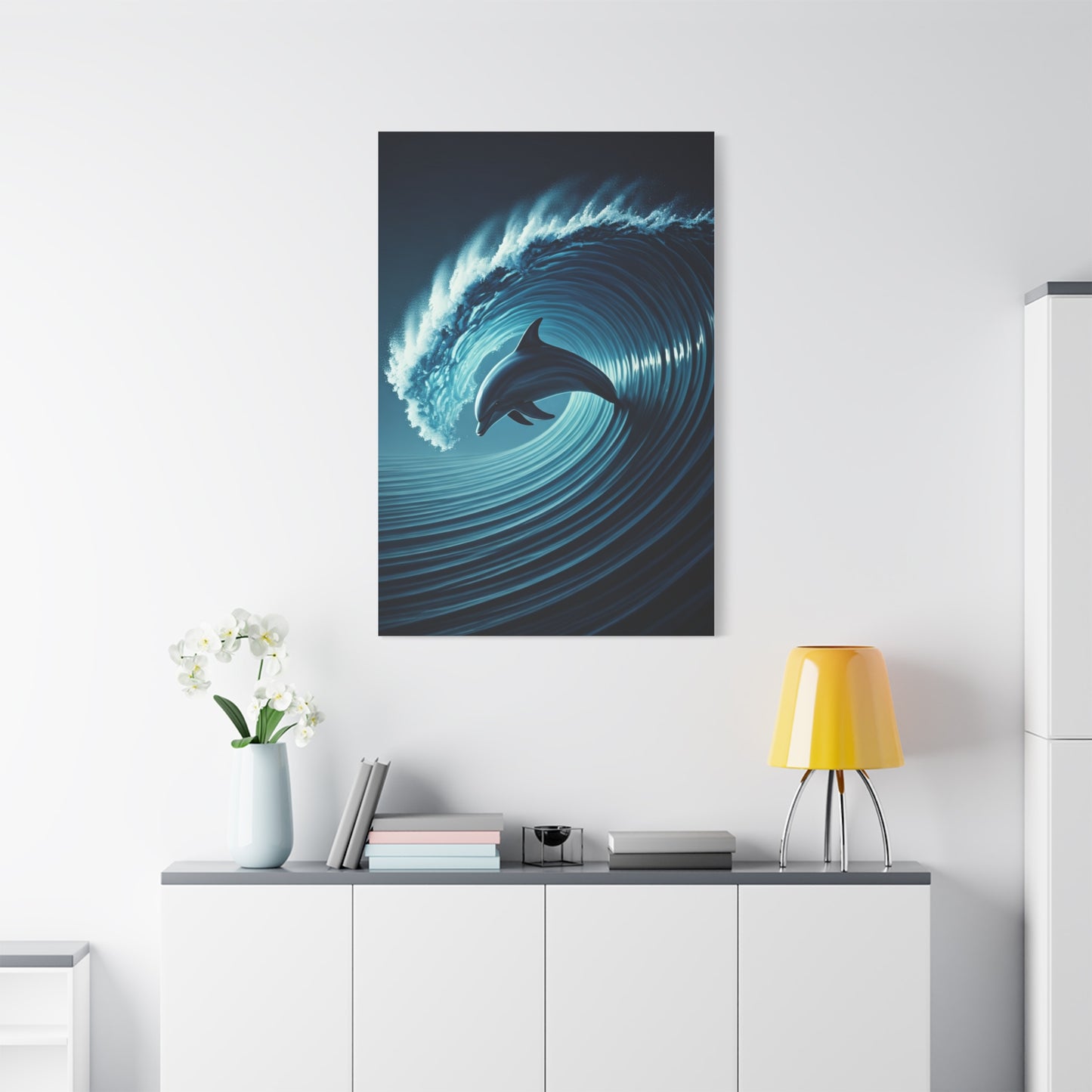 Dolphin Within Ocean Wave Motion Wall Art & Canvas Prints