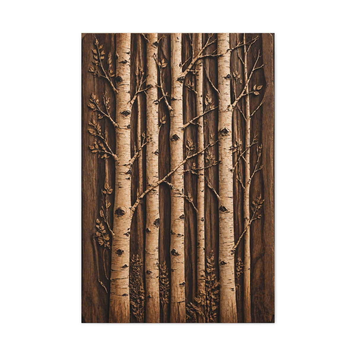 Carved Birch Wood Panel Relief Trees Wall Art & Canvas Print