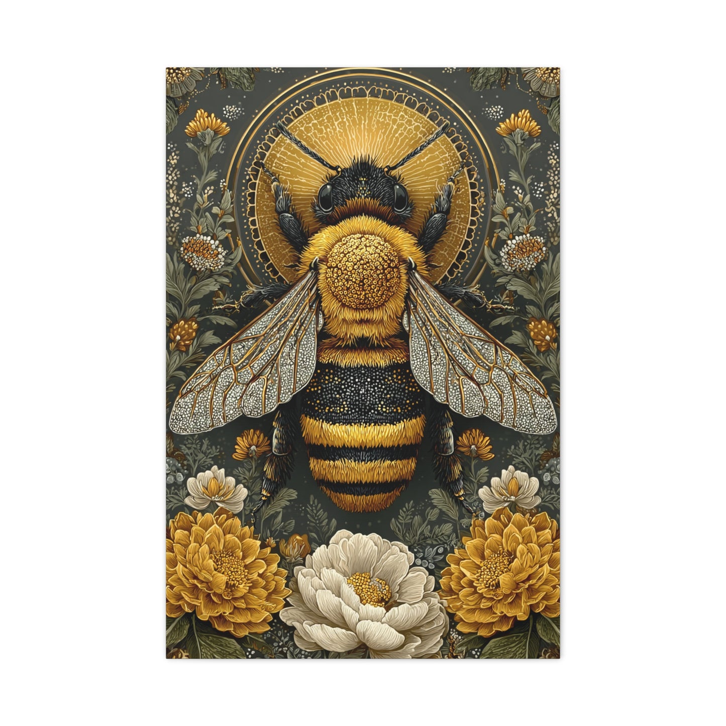 Honey Bee Botanical Folk Mandala Wall Art & Canvas Print
