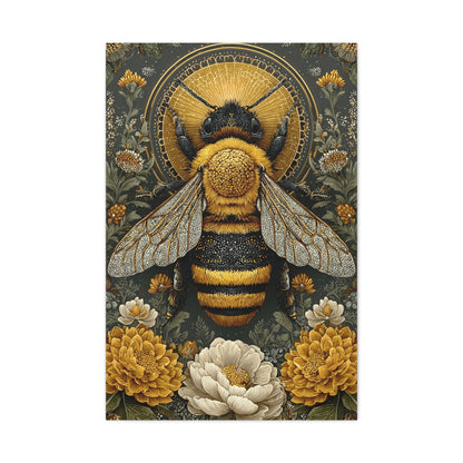 Honey Bee Botanical Folk Mandala Wall Art & Canvas Print
