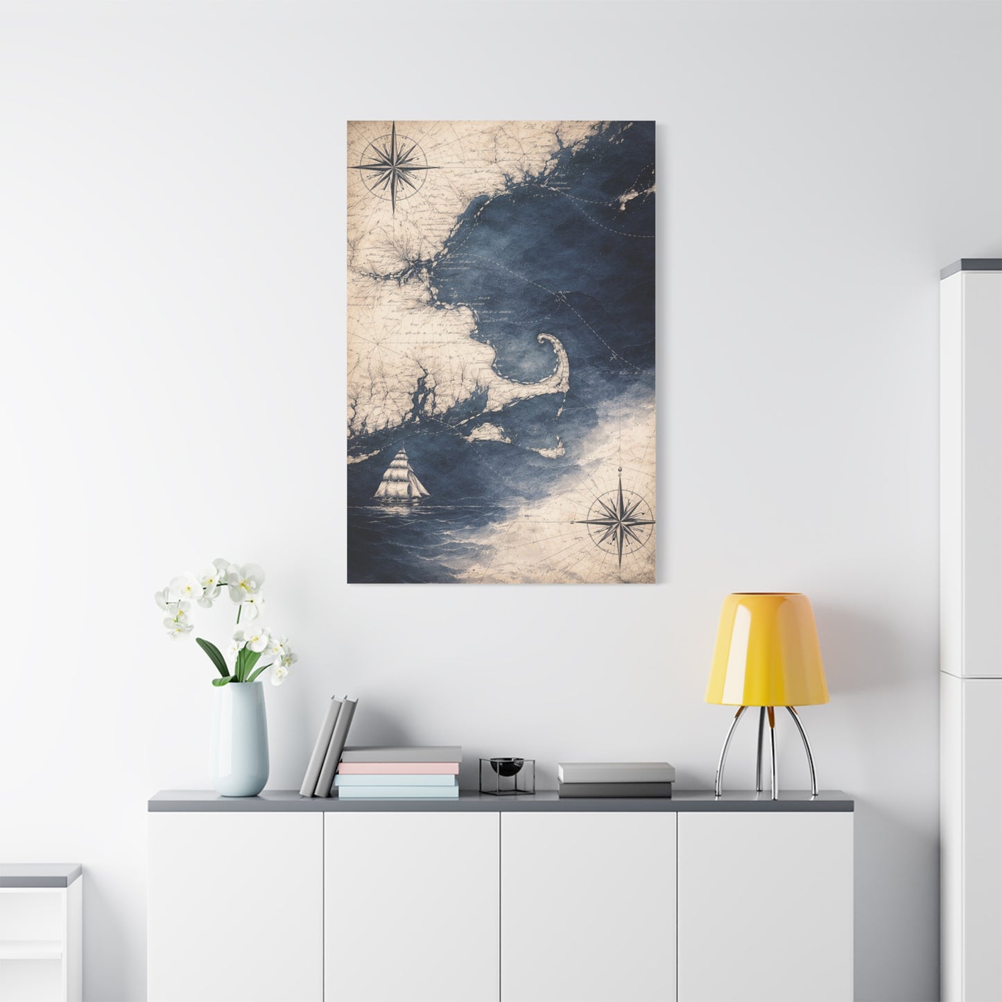Vintage Nautical Map Ocean Composition Wall Art & Canvas Print