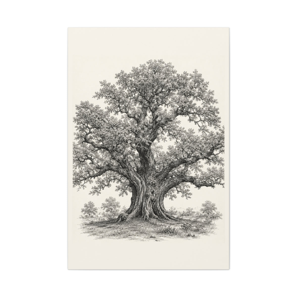 Detailed Engraved Oak Study Trees Wall Art & Canvas Print