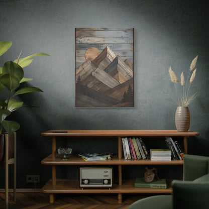 Reclaimed Wood Mountain Landscape Wall Art & Canvas Print