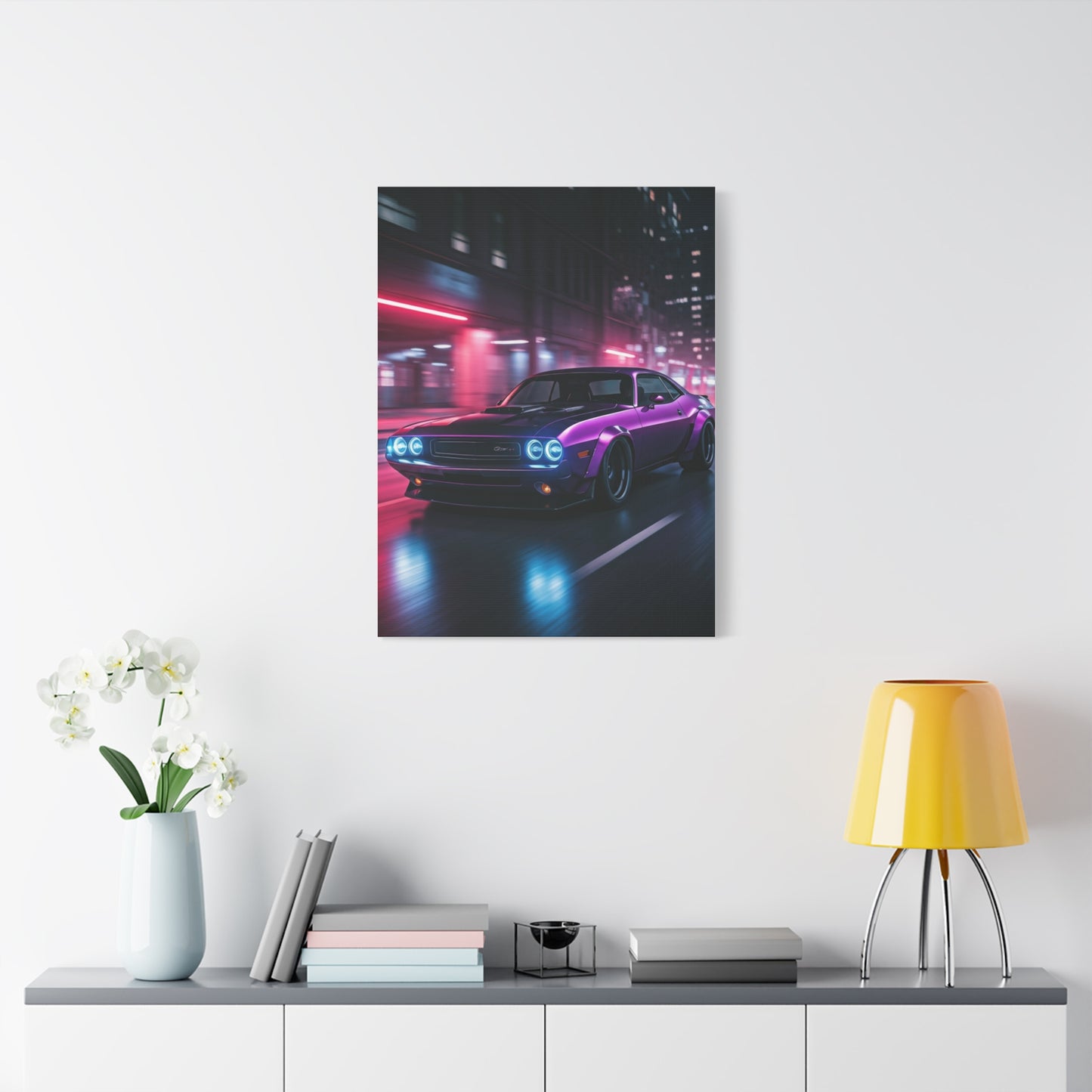 1970 Dodge Challenger Widebody Neon District Run Wall Art & Canvas Prints