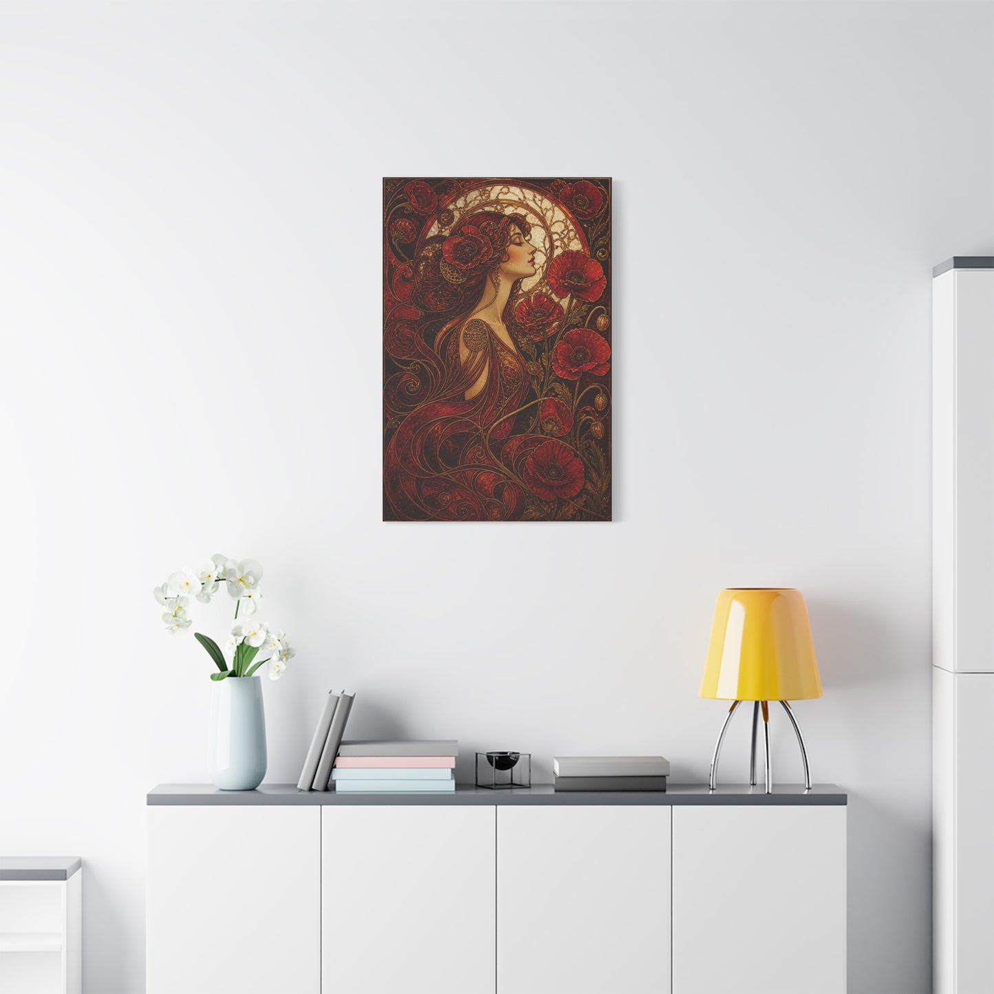 Red Art Nouveau Poppy Muse Wall Art & Canvas Print