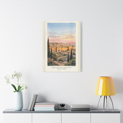 Jerusalem Sunset Watercolor Landscape Wall Art & Canvas Print