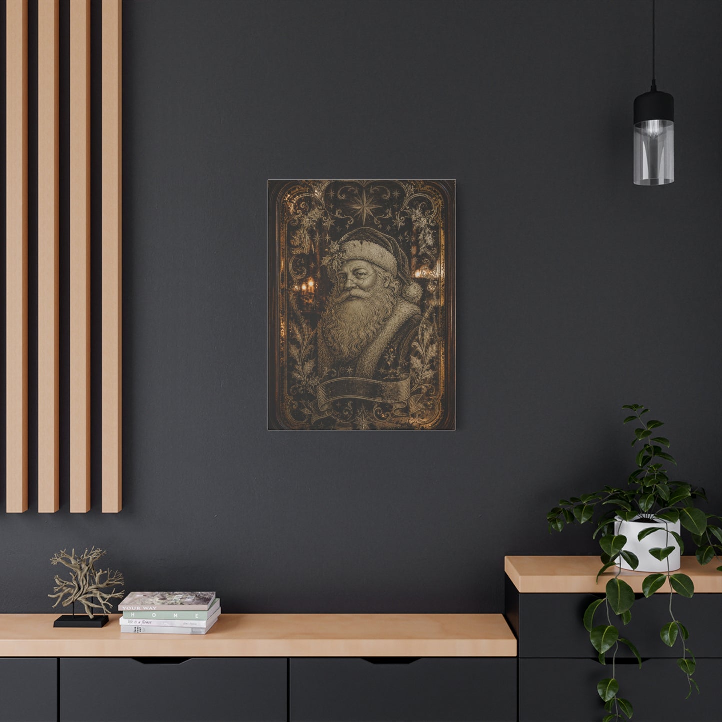 Victorian Etched Mirror Santa Wall Art & Canvas Print