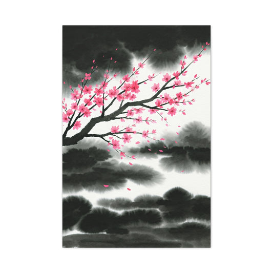 Japanese Ink Brush Sakura Landscape Wall Art & Canvas Prints