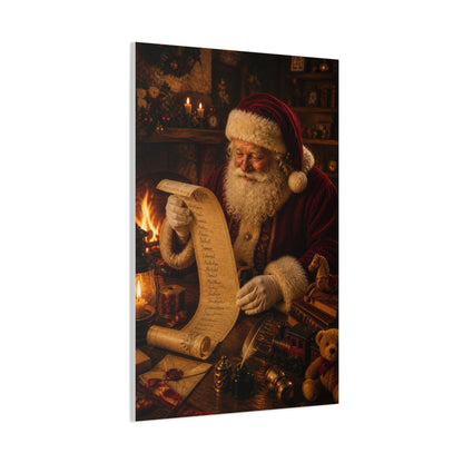 Santa Checking the Christmas List Wall Art & Canvas Print