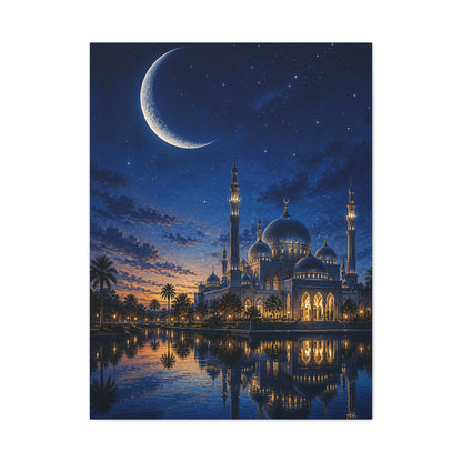 Crescent Moon Mosque Reflection Wall Art & Canvas Print