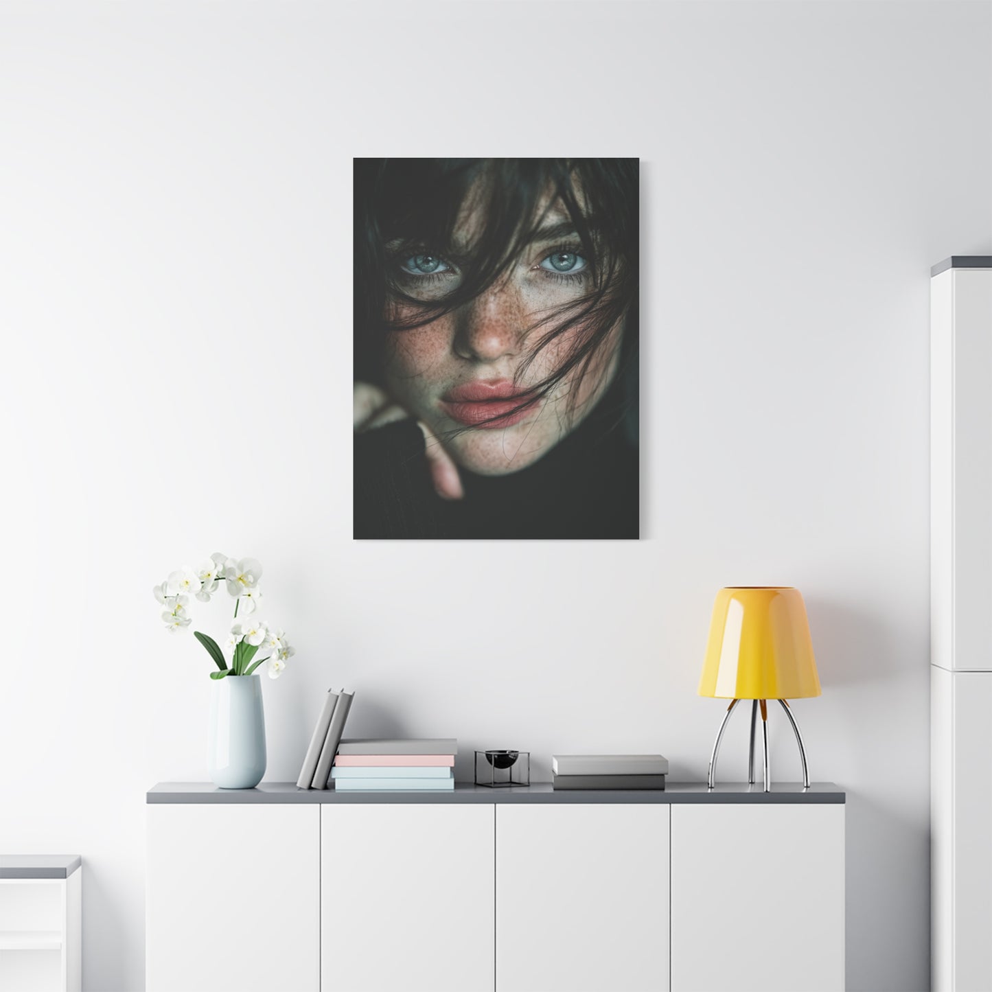 Wind-Swept Freckled Muse Portrait Wall Art & Canvas Print