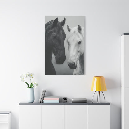 Intimate Dual Horse Monochrome Wall Art & Canvas Print