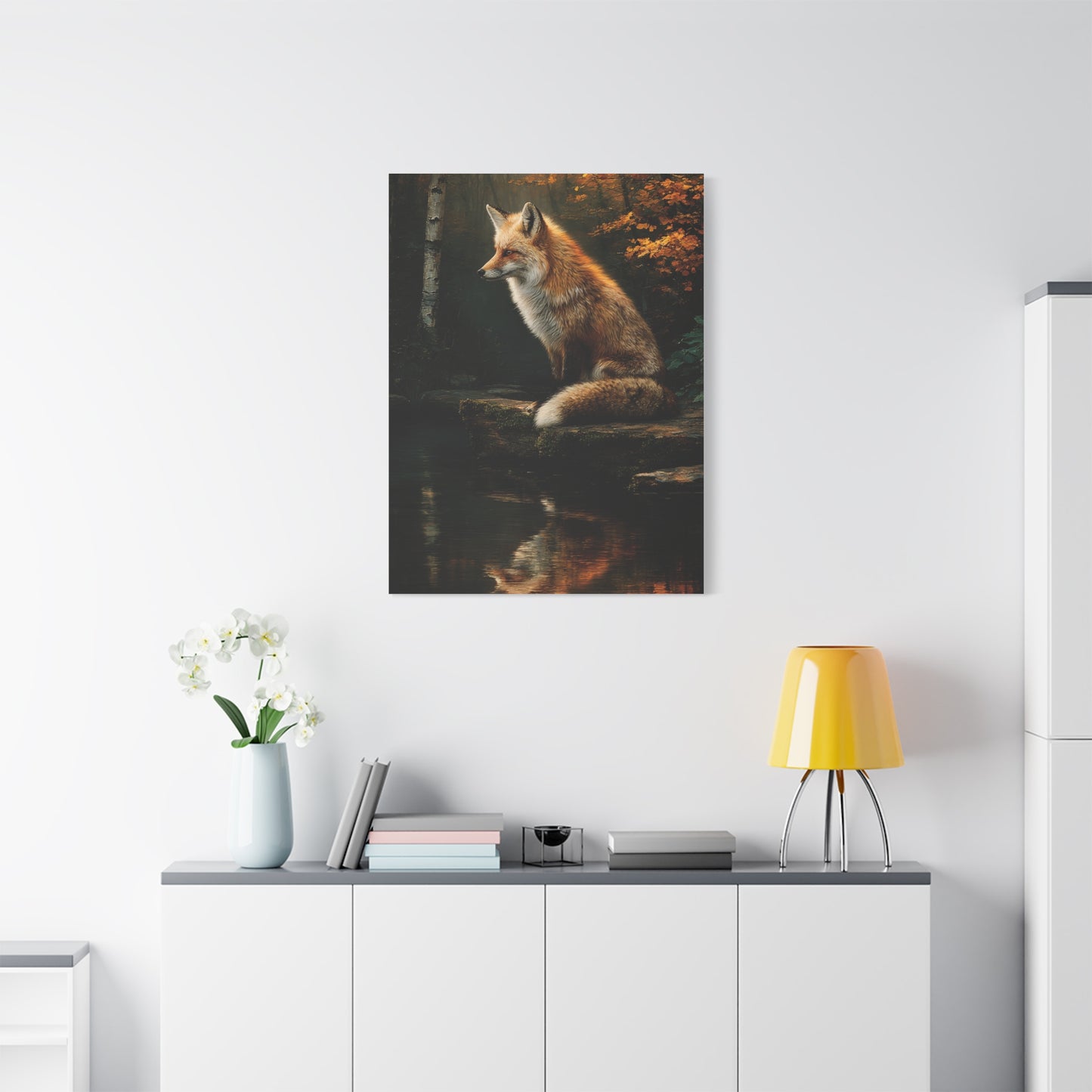 Woodland Stream Fox Reflection Wall Art & Canvas Print