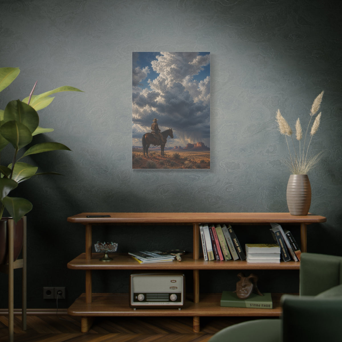Cowboy Storm Horizon Monument Scene Wall Art & Canvas Print