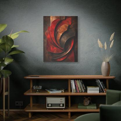 Sculptural Red Metal Wave Composition Wall Art & Canvas Print