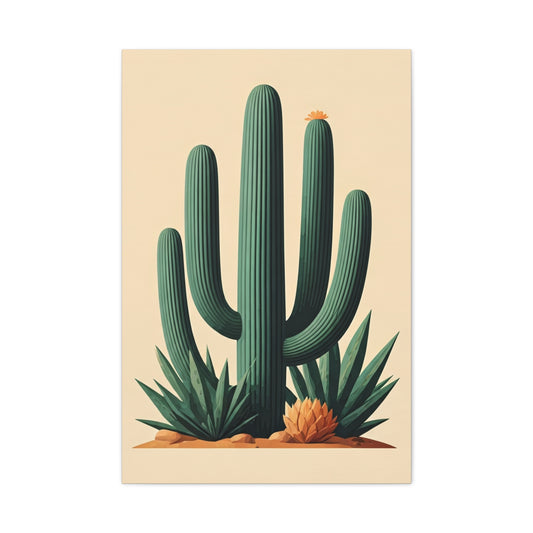 Desert Botanical Saguaro and Agave Composition Wall Art & Canvas Prints