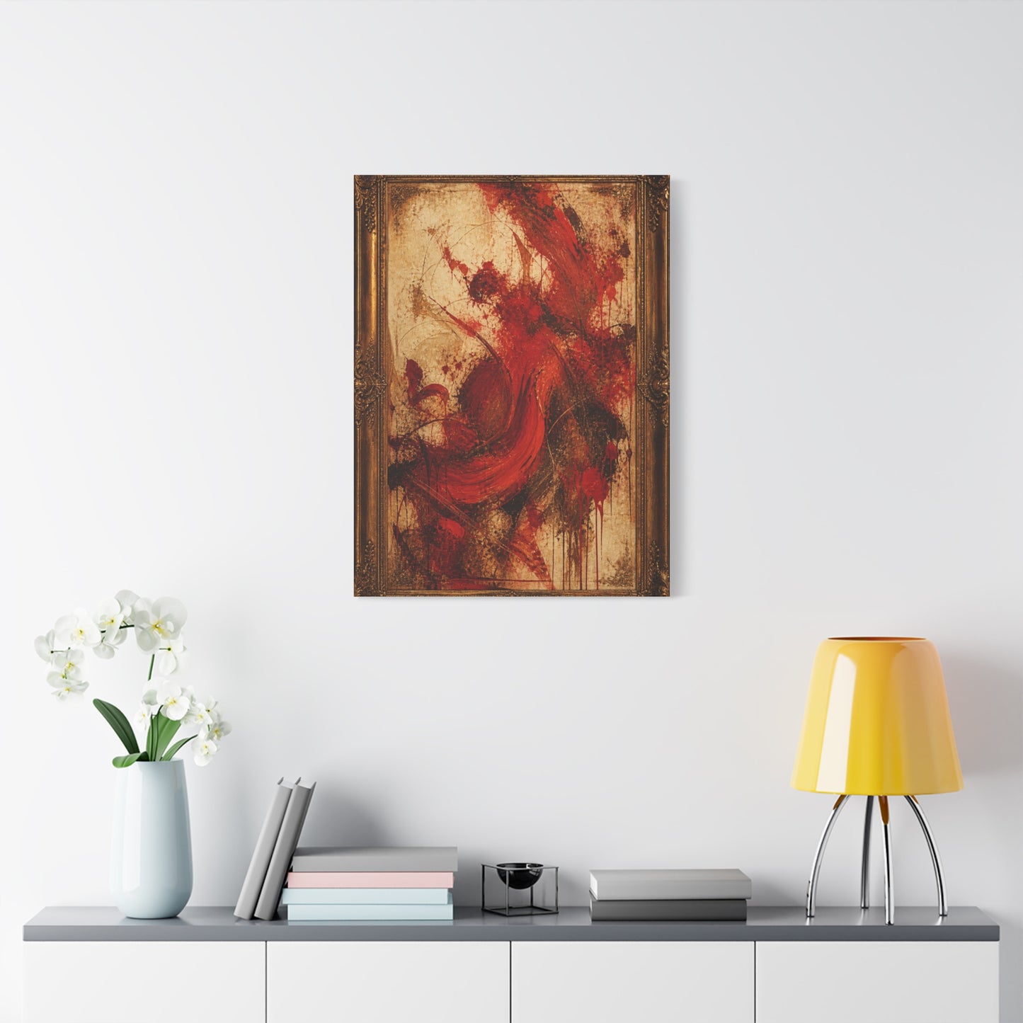 Vintage Framed Red Expressionist Painting Wall Art & Canvas Print