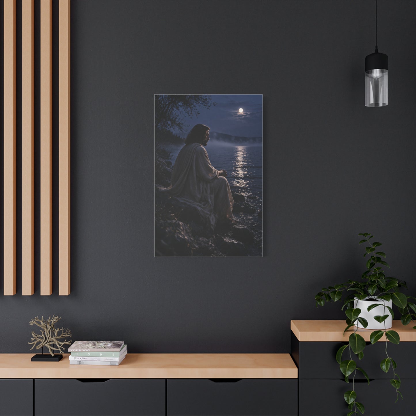 Jesus by the Water Moonlight Reflection Wall Art & Canvas Print