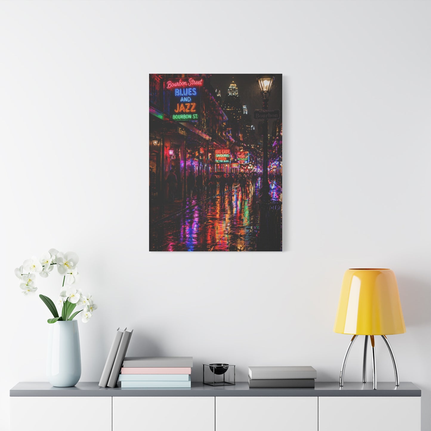 Bourbon Street Neon Rain Night Wall Art & Canvas Print