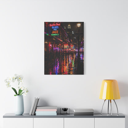 Bourbon Street Neon Rain Night Wall Art & Canvas Print