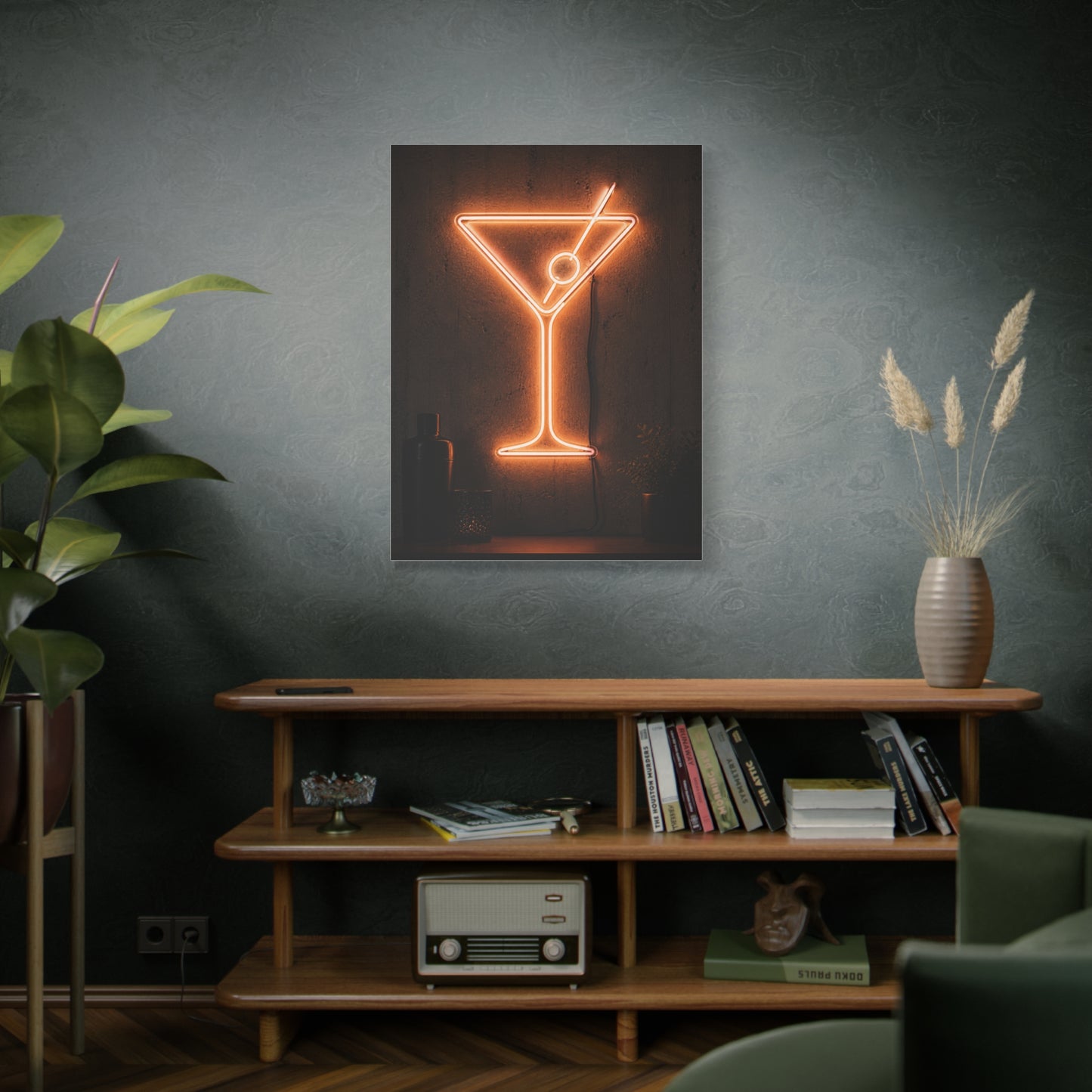 Amber Neon Martini Sign Wall Art & Canvas Print