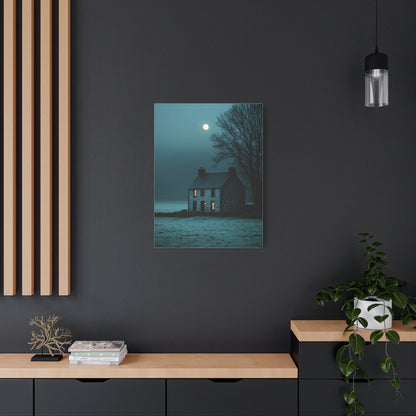 Gothic Farmhouse Moonlight Scene Wall Art & Canvas Print