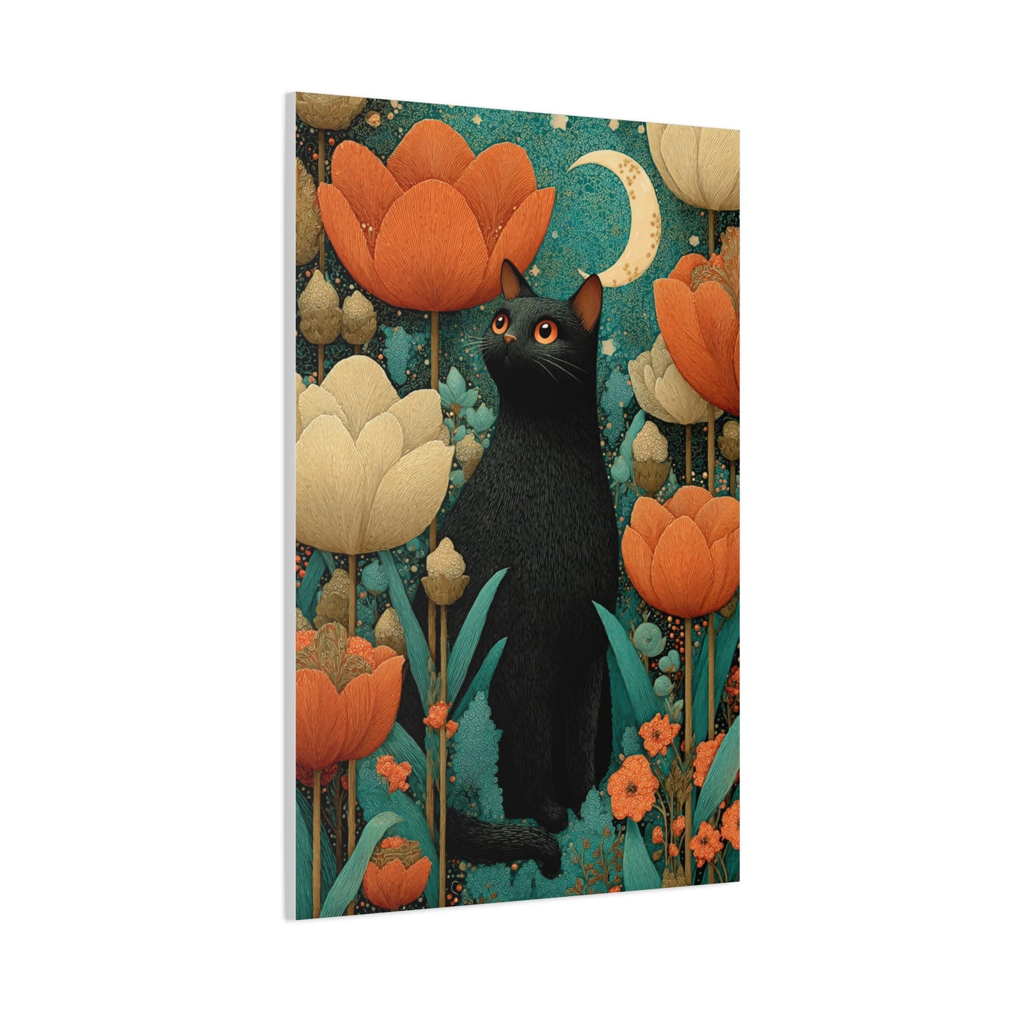 Folk Black Cat Garden Wall Art & Canvas Print