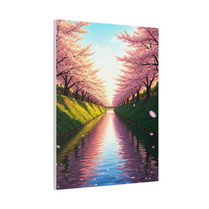 Sakura River Reflection Spring Landscape Wall Art & Canvas Prints