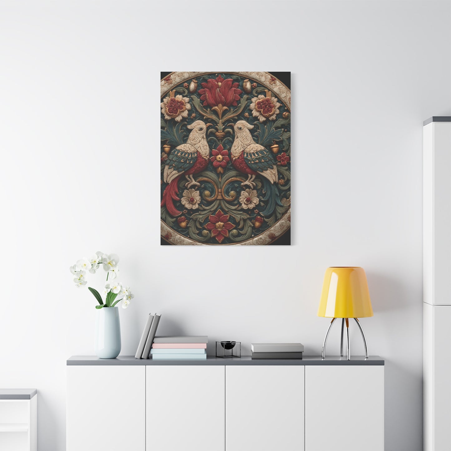 Ornamental Folk Bird Mandala Wall Art & Canvas Print