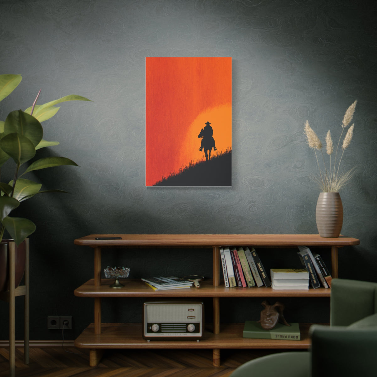 Cowboy Sunset Ridge Silhouette Wall Art & Canvas Print