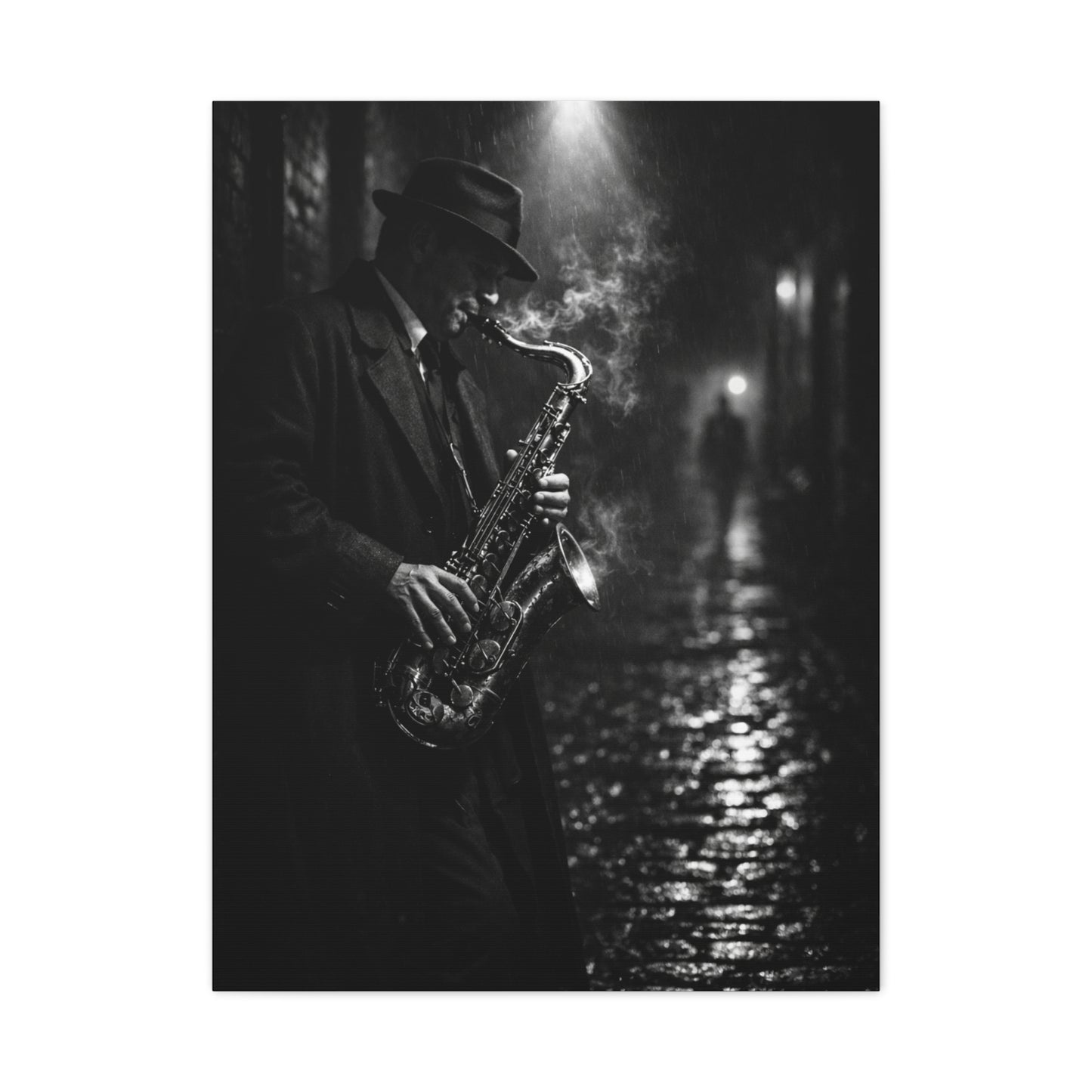 Noir Jazz Saxophone Alley Wall Art & Canvas Print