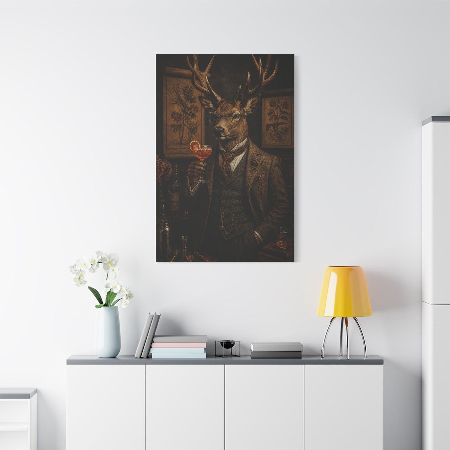 Aristocratic Deer Gentleman Cocktail Portrait Wall Art & Canvas Print